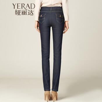 娅丽达(YERAD)2015秋季新款中腰修身显瘦长裤 直筒牛仔裤女C3105 兰色(B0) 29
