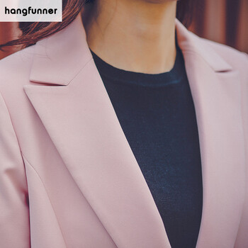 hangfunner 2015冬装新款小西装女中长款外套韩版修身外套休闲百搭糖果色小西服 深蓝色 S