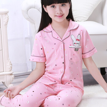 儿童睡衣女童夏季薄款短袖纯棉家居服女孩长裤套装中大童12-15岁