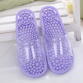 居家浴室情侣洗澡按摩防滑漏水塑料水晶凉拖鞋男女夏室内 浅紫色 l码