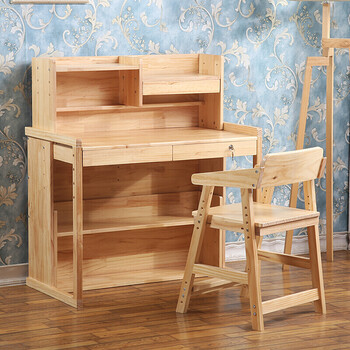 实木书桌写字桌可升降学习桌套装学生小孩写字台课桌椅组合xz 升降