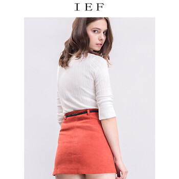 爱依服IEF2015秋季短裙女装紧身裙收腰人造革仿真皮鹿皮绒半身裙6830F-4502R- 军绿色 M