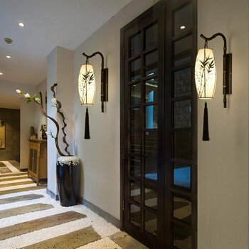 新中式壁灯客厅卧室过道墙壁灯走廊楼梯床头灯简约复古灯笼布艺灯