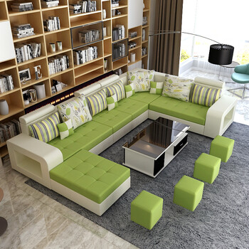 布艺沙发大小户型可拆洗简约现代客厅具整装转角型组合经济型 绿色 乳