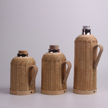 竹编暖壶竹皮暖瓶复古热水瓶民国热水瓶套青蔑竹编开水瓶壳 青丝【1.