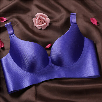 新品无钢圈聚拢文胸厚薄款透气按摩底少女小胸无痕内衣胸罩 宝蓝色 一