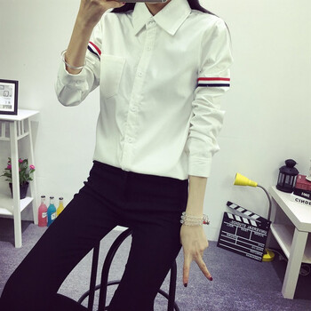 仁俪2016春季新款韩版衬衫女学院风学生大码时尚百搭纯棉纯色衬衫 白色春款 M