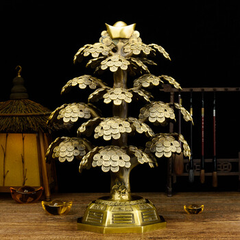 百纳源 纯铜招财树 八卦摇钱树家居装饰品客厅办公室电视柜小摆件