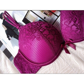 艾以纯森官方旗舰店 新款撞色透视上薄下厚女士文胸套装女士内衣 紫红