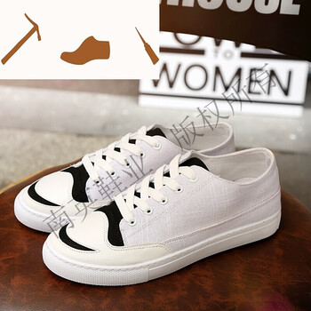 手工 开口笑百搭男鞋韩版潮流鸳鸯帆布鞋男女生潮鞋情侣休闲鞋c2 白黑