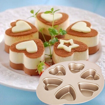 御壶堂 新款6连心形模巧克力模具不粘烘焙用具 香槟金色