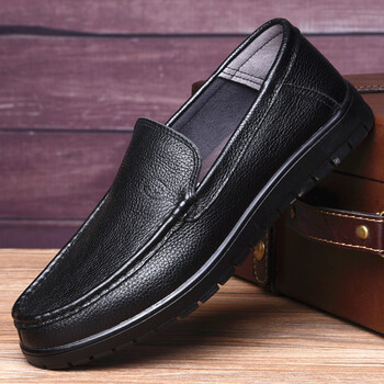 男士皮鞋真皮圆头单鞋夏季新款商务休闲皮鞋男中年男鞋爸爸鞋 黑色 41