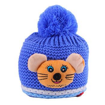 秋冬加厚加绒保暖帽子 男女童保暖可爱小老鼠帽子 儿童户外帽 蓝色 1