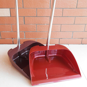 家用塑料垃圾斗不锈钢杆簸箕单个垃圾铲撮子畚斗大号撮子畚箕 咖啡色