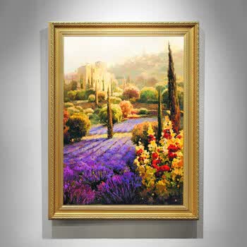 欧式手绘田园风景三联油画 客厅餐厅玄关欧式装饰画向日葵花海sn3378s