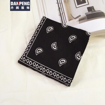 韩国chic复古腰果花方巾丝巾ins欧美街头嘻哈时尚民族风头巾发带 黑色