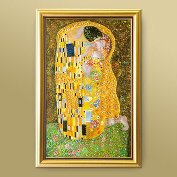 山迪欧式手绘油画客厅玄关装饰画壁画挂画克里姆特生命树 亲吻 含画框72X102