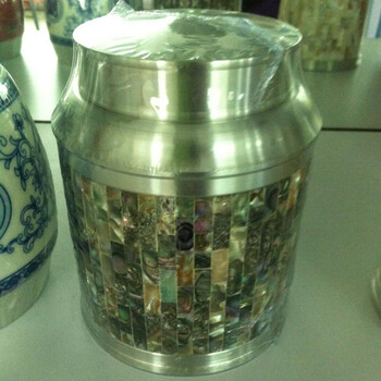 精品99.9%老纯锡罐 纯锡茶叶罐 茶叶盒 陶瓷锡罐 骨瓷手工锡罐 茶罐子茶具套装 锡壶器 尊贵大号鲍鱼贝镶嵌款