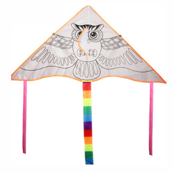 风筝儿童手工涂色绘画教学制作材料包空白填色线稿送画笔颜料 猫头鹰