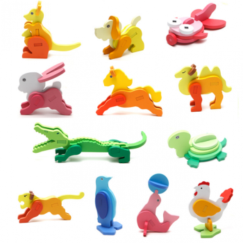 彩色3d立体动物拼图拼装积木组合拼插动手木质玩具 3d鸡mwz