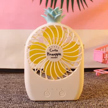 卡通手提usb风扇迷你小电风扇手机便携办公室可充电学生宿舍提绳 菠萝