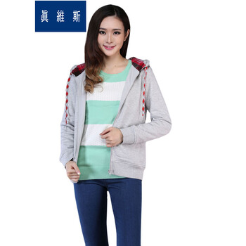 真维斯冬装女装时尚活力连帽有里卫衣外套JW-45-221001 8085 浅花灰 L