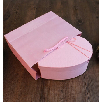 桃心形情人节日礼品盒口红巧克力包装盒子 心形80t粉色 纯粉袋 粉碎纸