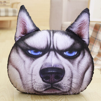 搞怪狗狗抱枕哈士奇靠垫办公室汽车沙发靠枕二哈狗头枕头 原版坏黑 大
