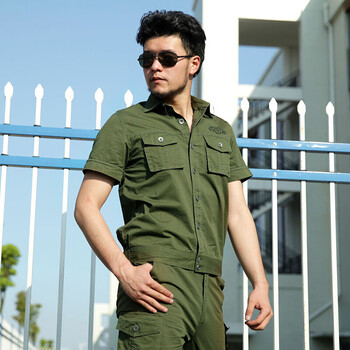 盾郎 迷彩服速干衣户外军装男套装军绿色短袖作训服特种兵纯棉衬衣