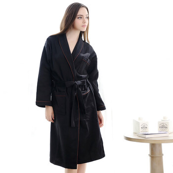 浴袍女夏薄款男士睡袍情侣春秋华夫格纯棉吸水五星酒店浴衣外套 黑色