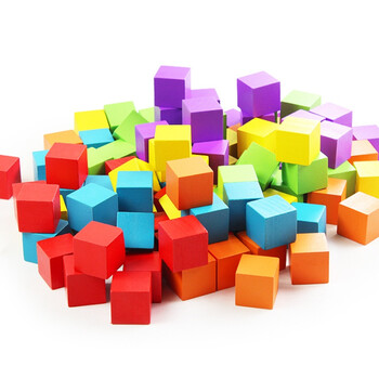 100粒大块木制正方体立方体积木 数学 奥数 教具儿童玩具方块 2cm彩色