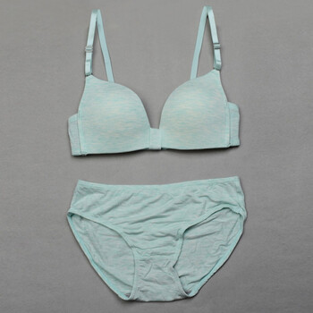 纯色胸罩小胸衣聚拢薄款内衣女学生高中生无钢圈少女文胸套装 果绿