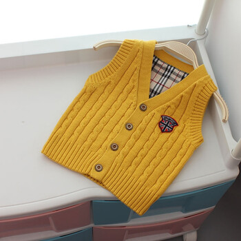 男童马甲儿童针织开衫背心婴儿毛线马夹宝宝线坎肩潮 1612马甲黄色