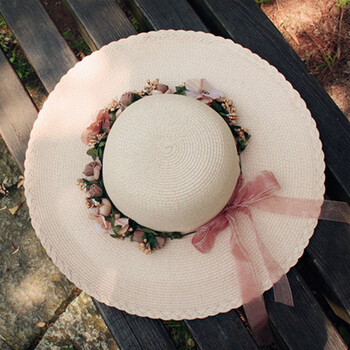 手工花朵花环草帽子 波西米亚沙滩女士大沿帽 夏季田园