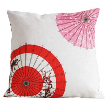 富士山复古和风棉麻沙发靠垫抱枕靠枕 日式e款 双面48x48cm枕套 枕芯