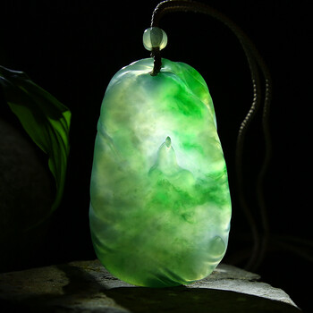 羊子珠宝 大师作品《深山静悟》老坑冰种满绿禅意翡翠牌子 吊坠