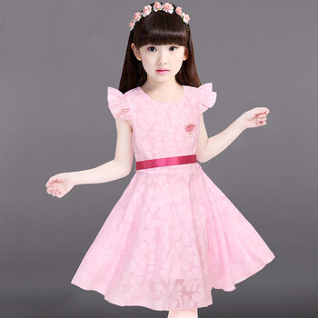 女童连衣装夏装2018新款中大童儿童短袖公主裙小女孩夏季洋气裙子 浅