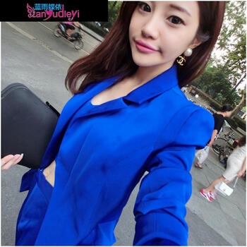 芮婕服装店*2015秋新款休闲套装韩版OL气质西服职业装欧美大牌西装三件套装女 蓝色 L