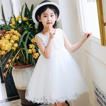 2018夏季新款女童连衣裙 韩版中小童儿童公主裙 纱裙童装 白色 100cm