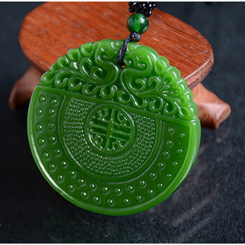 永恒之环和田玉碧玉福寿如意玉牌挂件吊坠双面雕刻仿古双龙双兽玉坠车