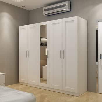 衣柜简约现代经济型白色带镜子板式木质组装卧室柜子三四五门衣橱