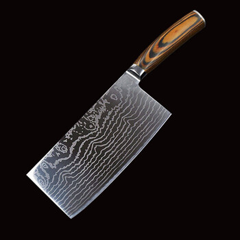 4116钢斩切刀中式菜刀切菜切肉刀厨师刀厨片刀大马士革纹刀 黄色彩木