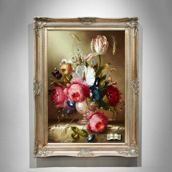 欧式花卉油画手绘走廊壁画客厅挂画美式玄关壁炉装饰画餐厅画竖版 框