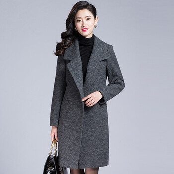 筱沐 毛呢大衣女韩版 呢大衣秋冬上新款大码女装修身休闲西服风衣女中长款妈妈装 呢子外套N8  时尚灰 XL