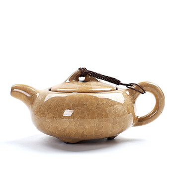 彩色冰裂紫砂茶壶功夫茶具泡茶壶陶瓷泡茶器茶水壶家用 黄米色冰裂壶