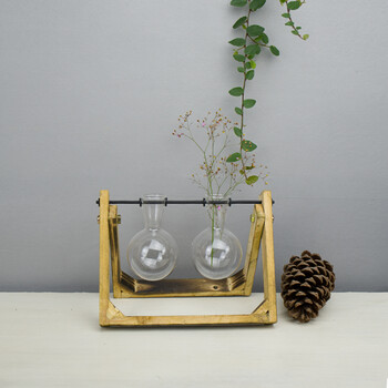 小清新创意玻璃容器实木复古支架水培花瓶木托架桌面小花瓶v6 2个玻璃