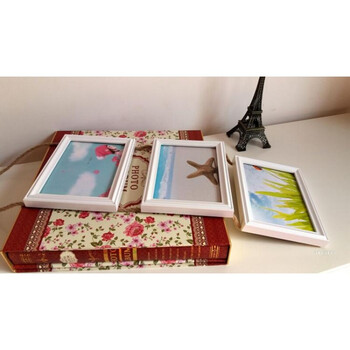 组合相框挂墙创意儿童房照片墙装饰复古做旧 白色 放5寸横向照片3张