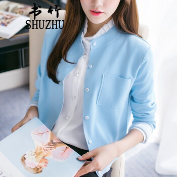 短外套女2015秋装新款韩版显瘦长袖休闲上衣棒球服小外套卫衣女 绿色 170/92A