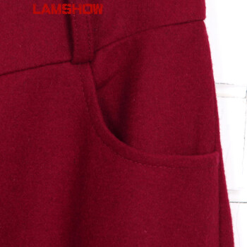 lamshow气质新款秋冬韩版时尚经典百搭长裙 潮流甜美毛呢半身裙 多色 酒红色 S