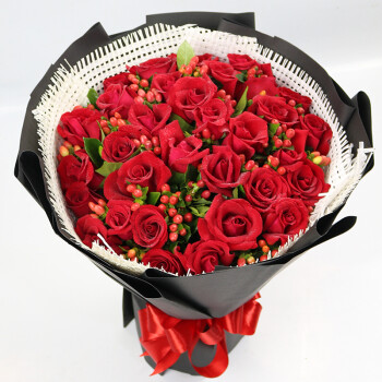 蔷薇恋鲜花同城配送 33朵红玫瑰花束 表白送女友生日礼物 33朵红玫瑰-红豆B 当日达-可预约送花时间